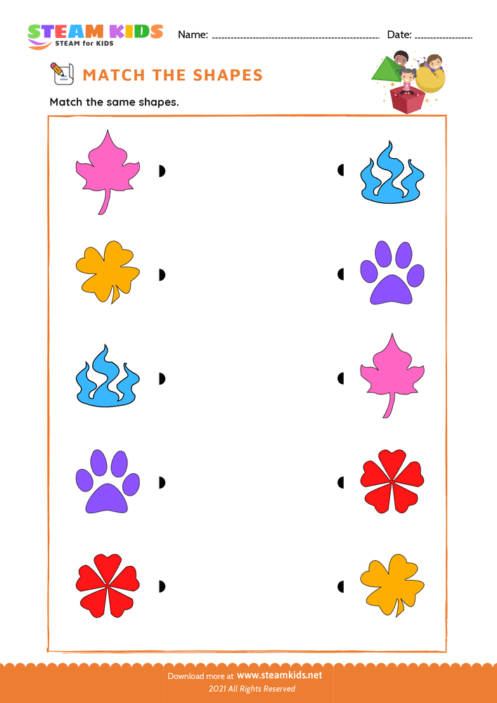 Free Math Worksheet - Match the Shapes - Worksheet 3