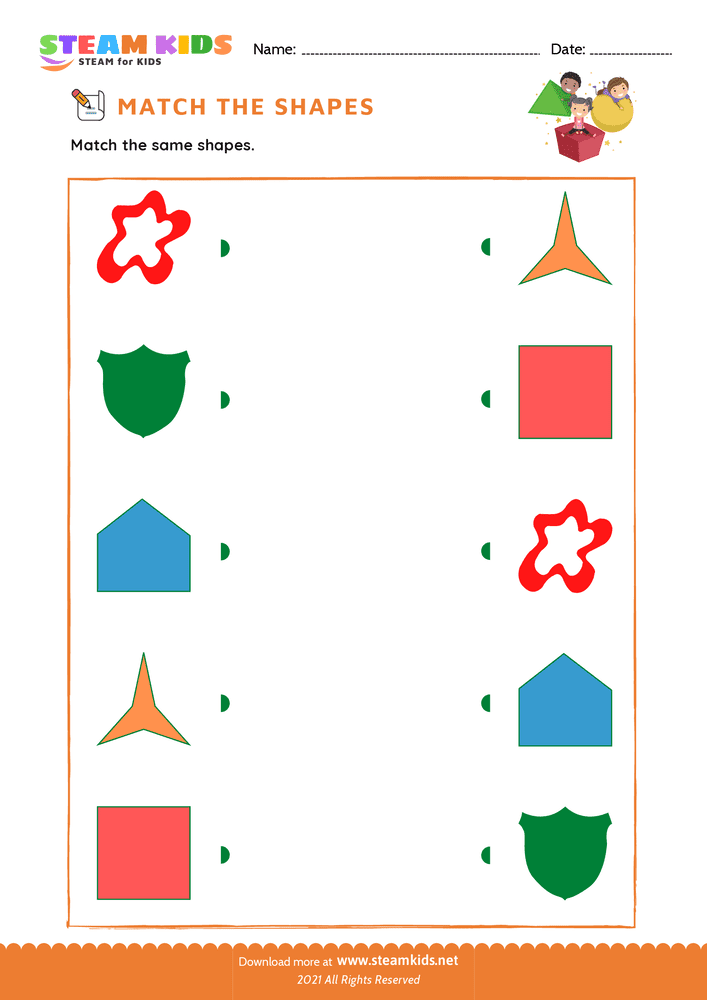 Free Math Worksheet - Match the Shapes - Worksheet 5