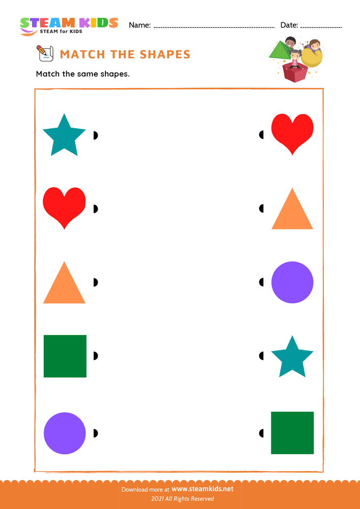 Free Math Worksheet - Match the Shapes - Worksheet 1