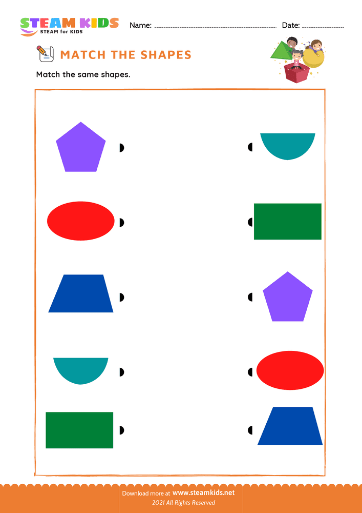 Free Math Worksheet - Match the Shapes - Worksheet 2