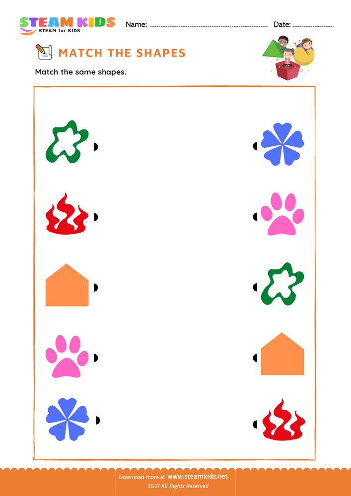 Free Math Worksheet - Match the Shapes - Worksheet 4