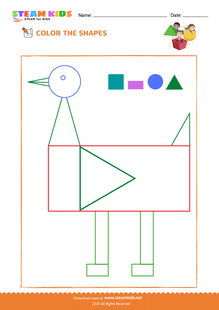 Free Math Worksheet - Color the Shapes - Worksheet 3