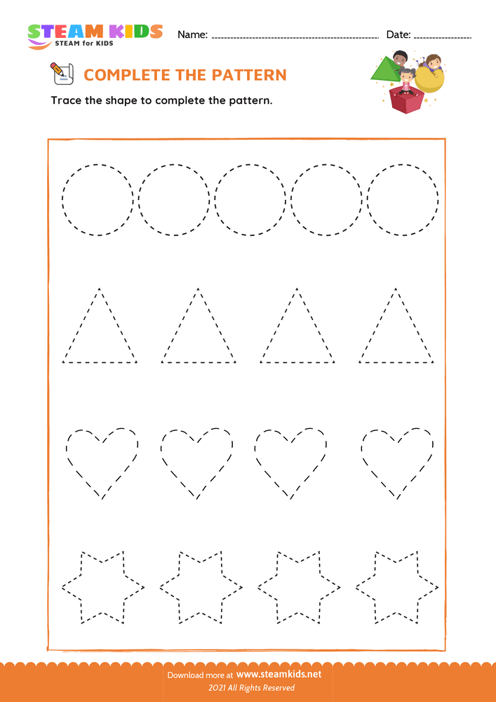Free Math Worksheet - Complete the Pattern - Worksheet 2