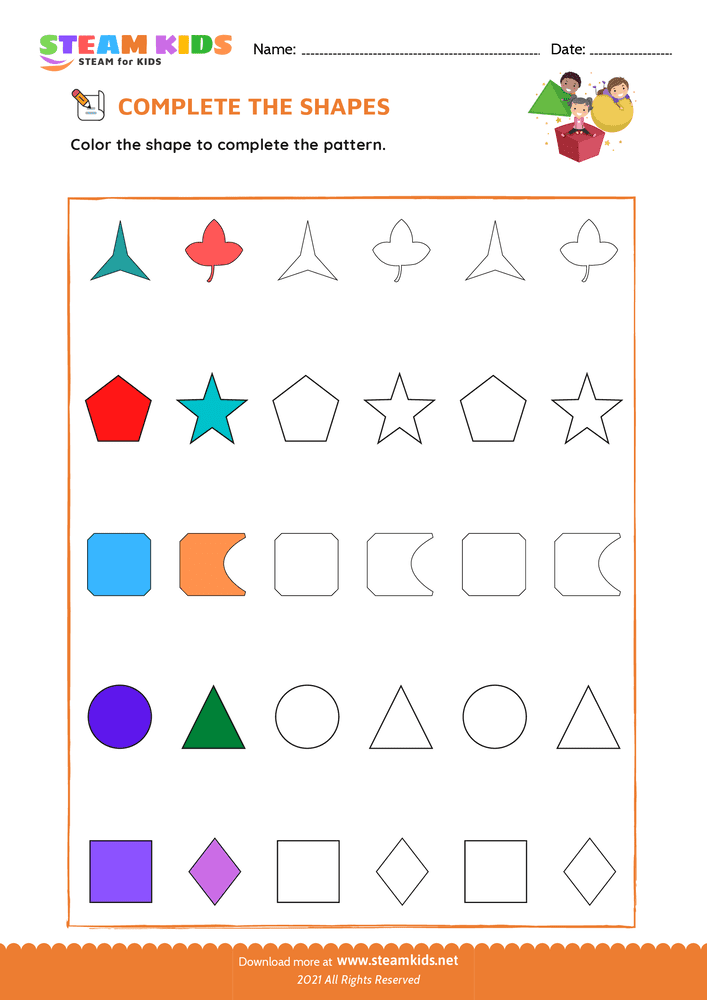 Free Math Worksheet - Complete the Pattern - Worksheet 6