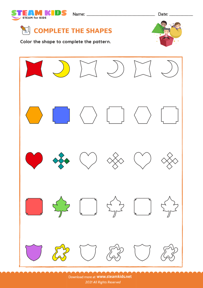 Free Math Worksheet - Complete the Pattern - Worksheet 7