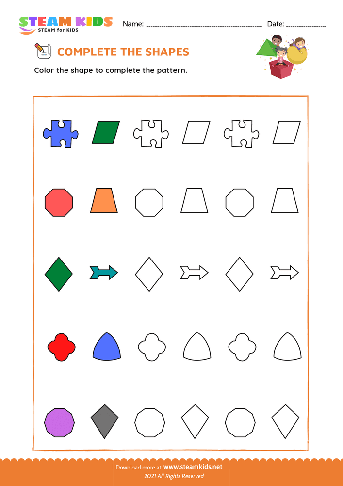 Free Math Worksheet - Complete the Pattern - Worksheet 8