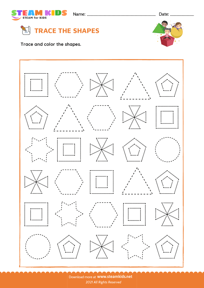 Free Math Worksheet - Trace the Shapes - Worksheet 1