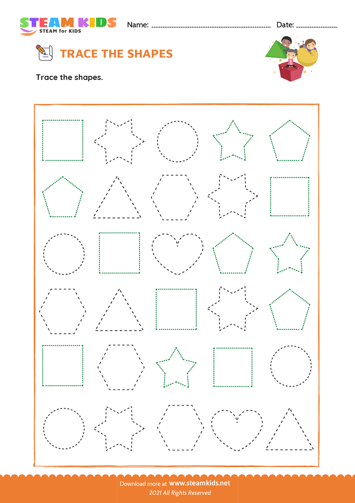 Free Math Worksheet - Trace the Shapes - Worksheet 2