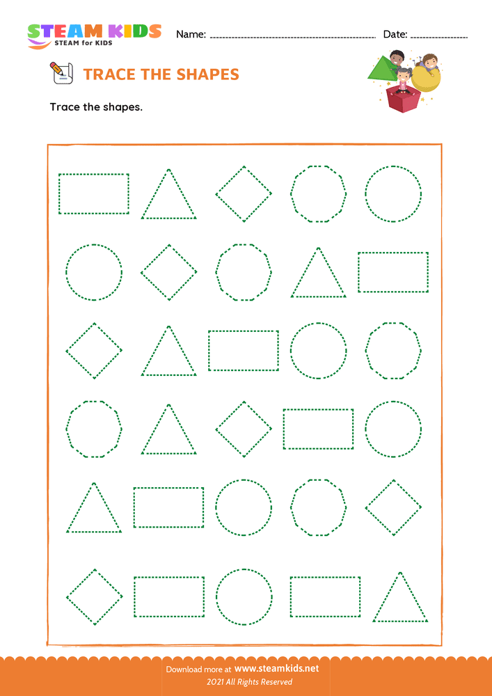Free Math Worksheet - Trace the Shapes - Worksheet 3
