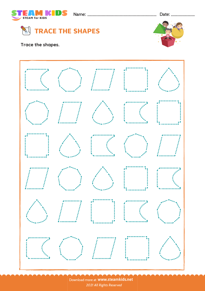 Free Math Worksheet - Trace the Shapes - Worksheet 4