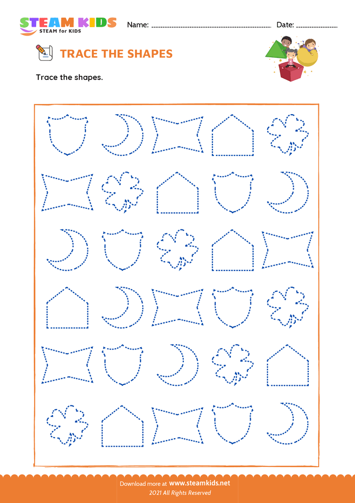 Free Math Worksheet - Trace the Shapes - Worksheet 5