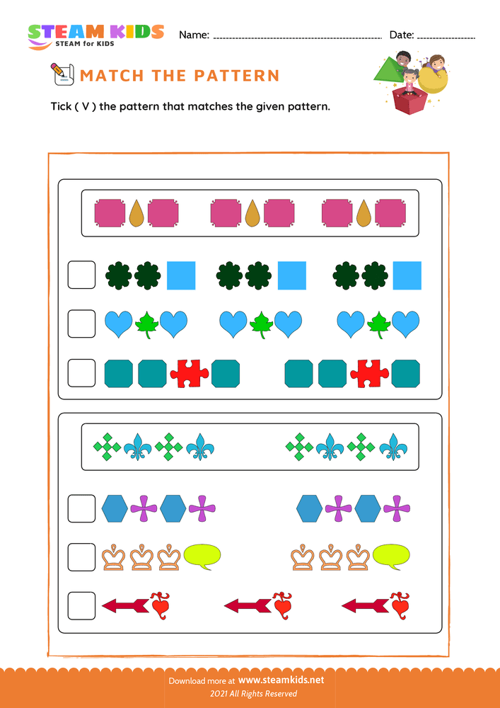 Free Math Worksheet - Match the pattern - Worksheet 4