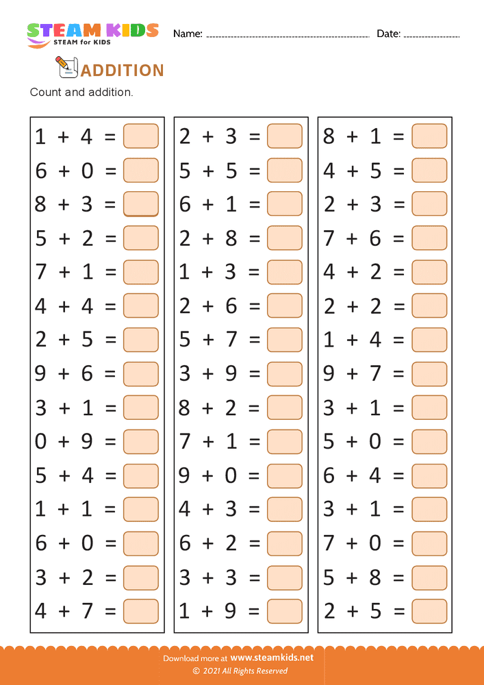 Free Math Worksheet - Add numbers - Worksheet 5