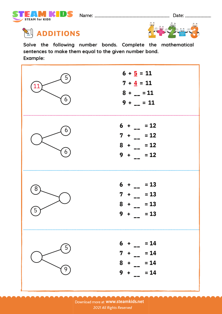 Free Math Worksheet - Add number upto 20 - Worksheet 5
