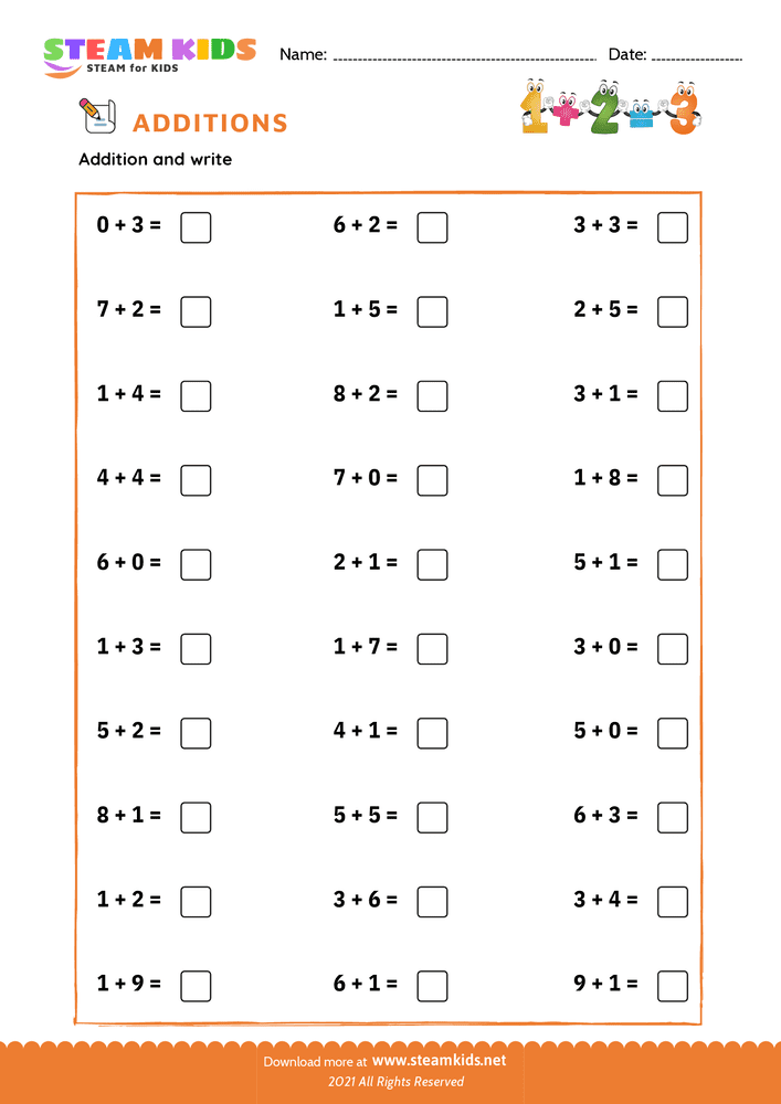 Free Math Worksheet - Addition facts - Worksheet 2