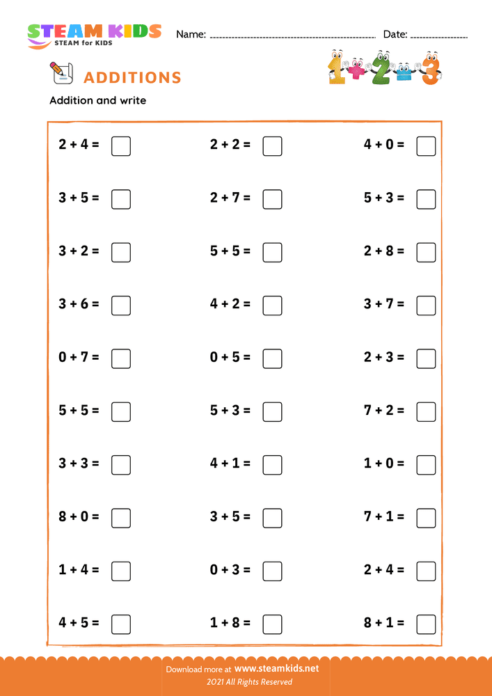 Free Math Worksheet - Addition facts - Worksheet 3
