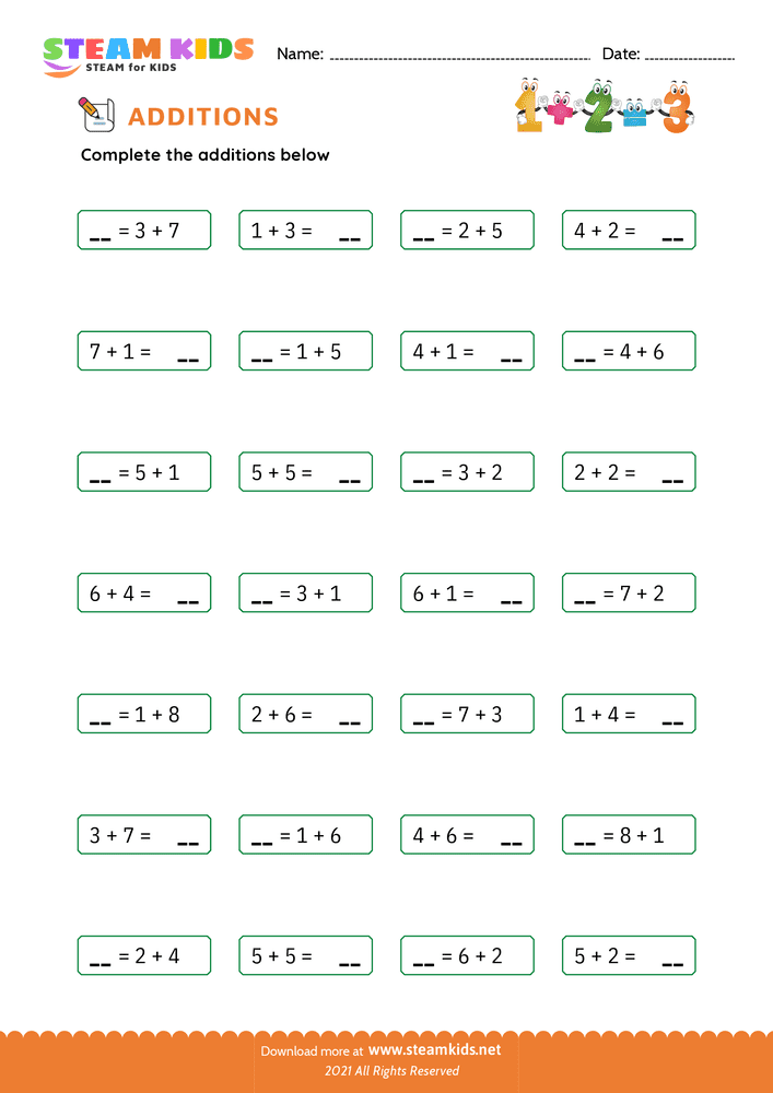 Free Math Worksheet - Addition facts - Worksheet 4