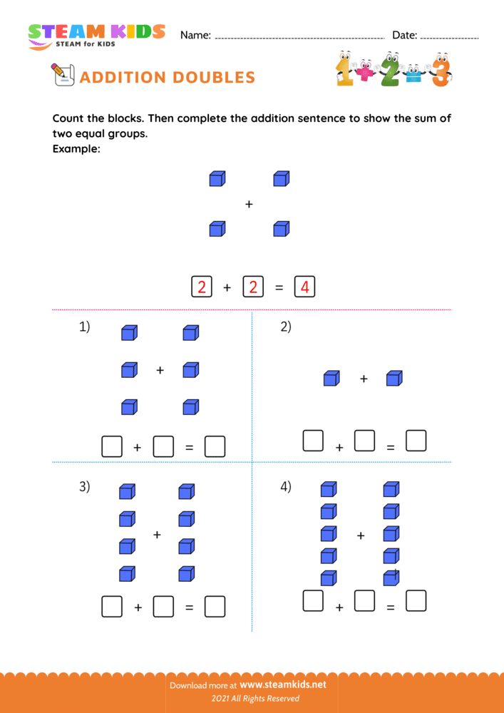 Free Math Worksheet - Adding doubles - Worksheet 5