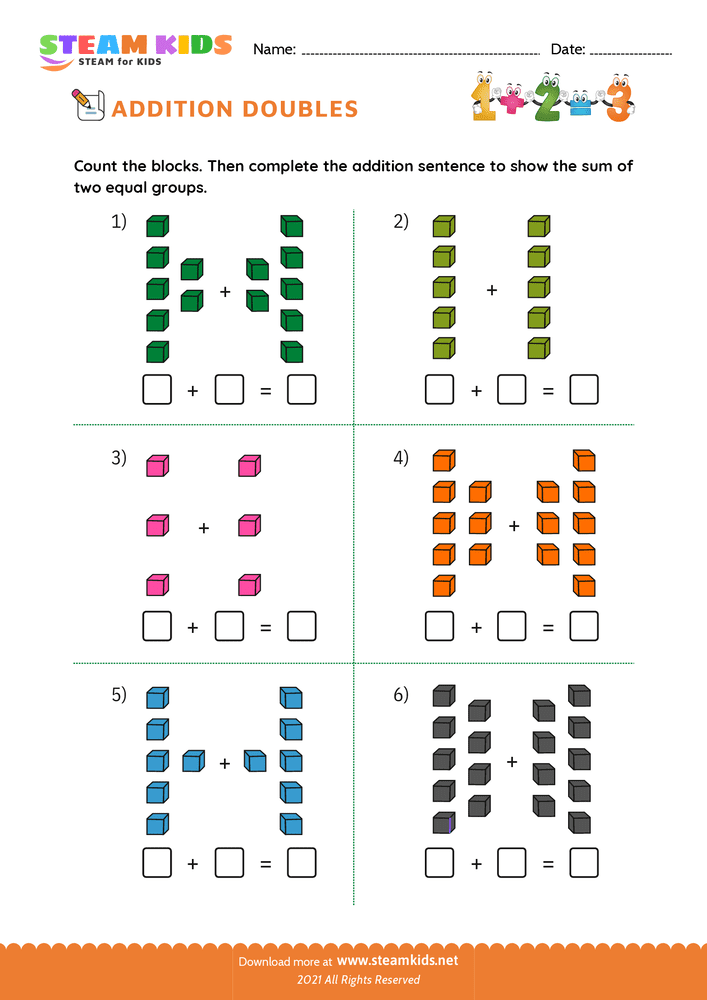 Free Math Worksheet - Adding doubles - Worksheet 7