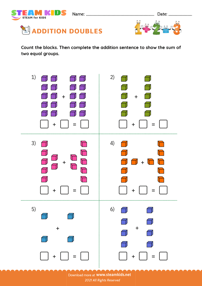 Free Math Worksheet - Adding doubles - Worksheet 8