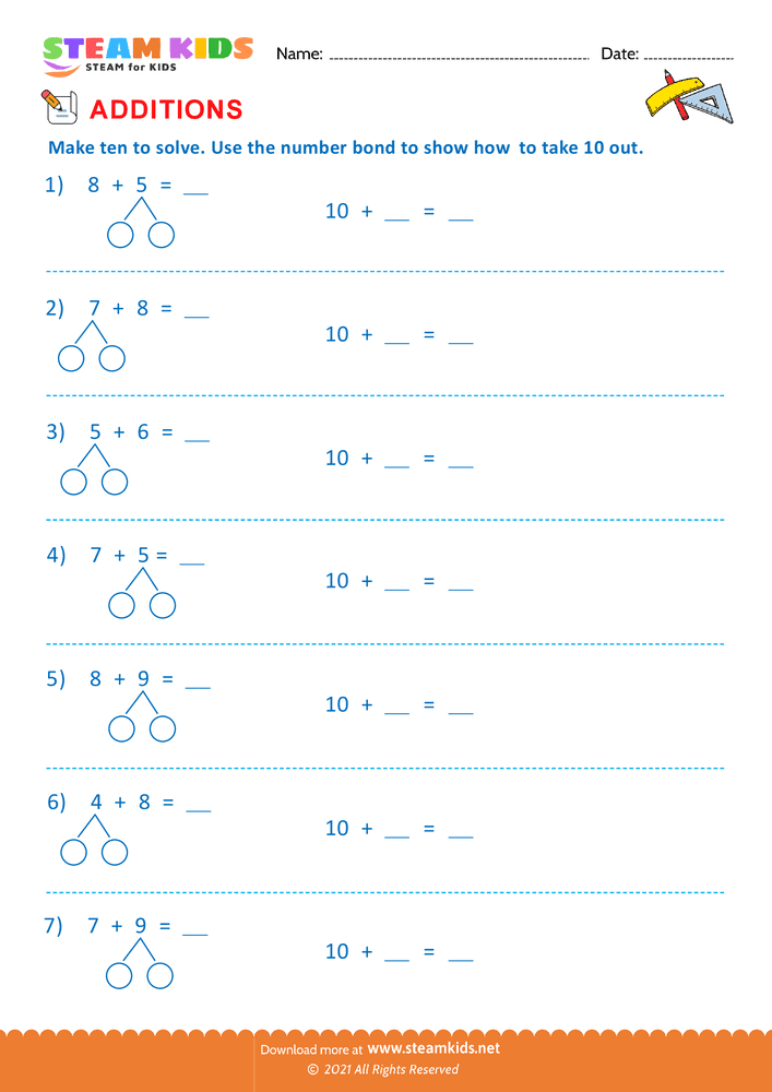 Free Math Worksheet - Make Ten - Worksheet 7