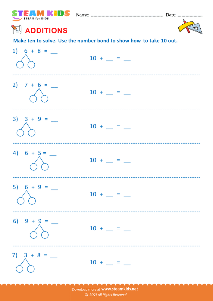 Free Math Worksheet - Make Ten - Worksheet 8