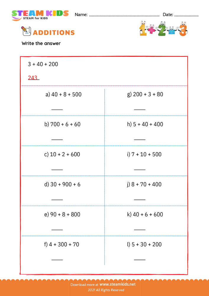 Free Math Worksheet - Units to number - Worksheet 1