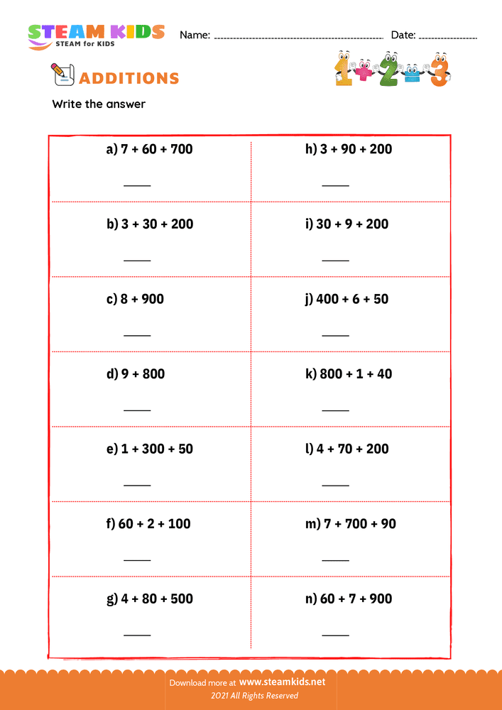 Free Math Worksheet - Units to number - Worksheet 2