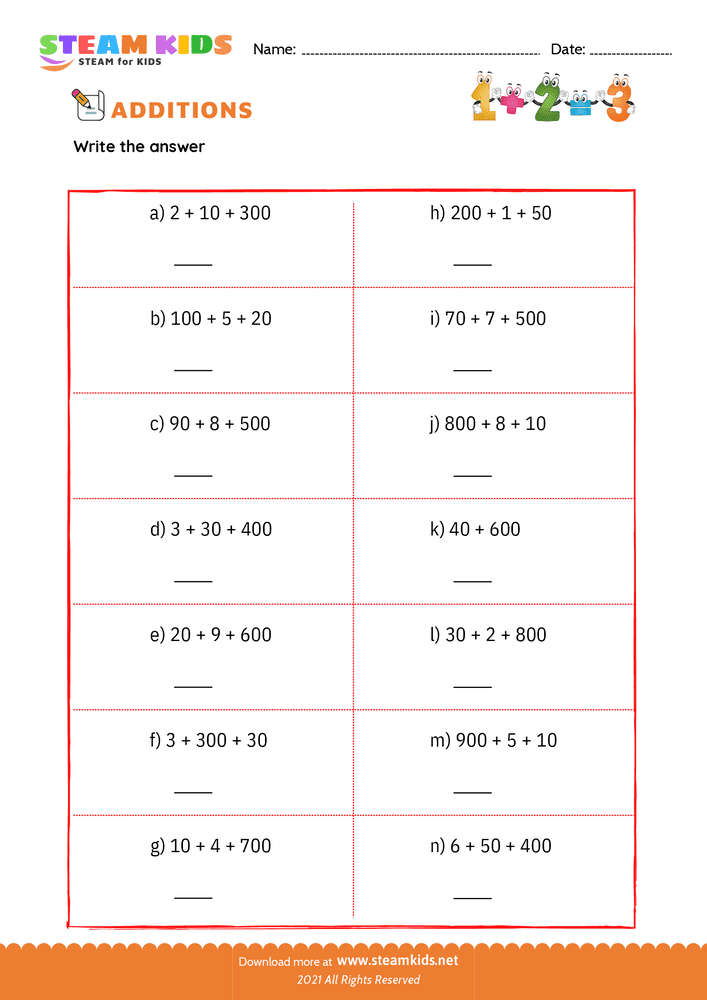 Free Math Worksheet - Units to number - Worksheet 3