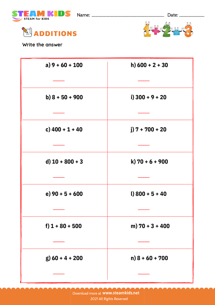 Free Math Worksheet - Units to number - Worksheet 4