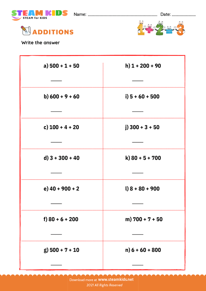 Free Math Worksheet - Units to number - Worksheet 5