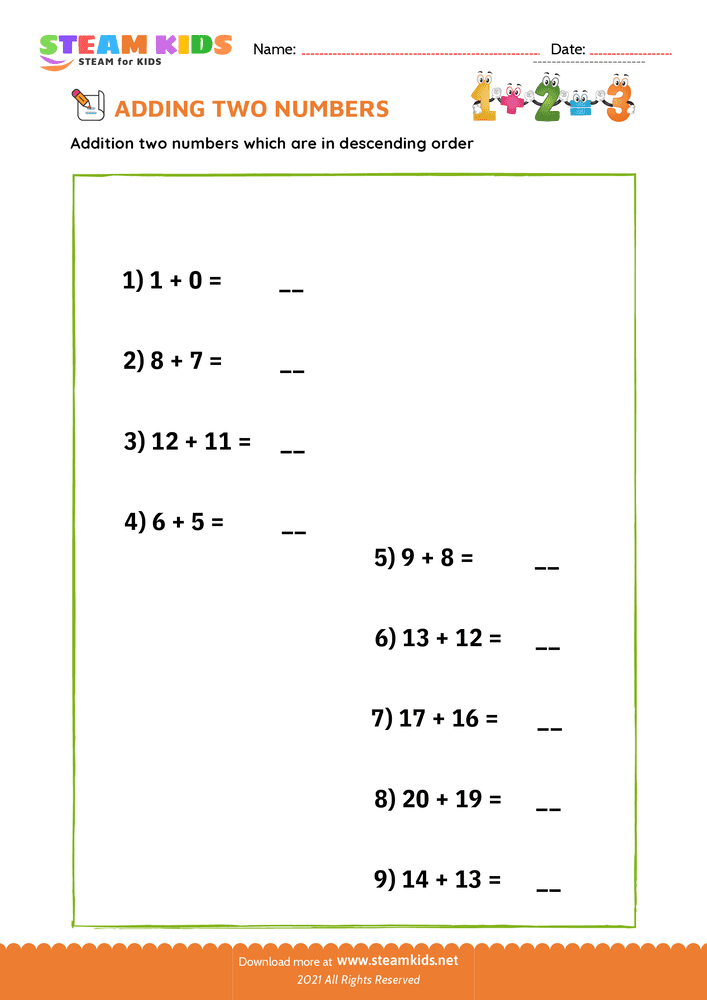 Free Math Worksheet - Adding doubles minus 1 - Worksheet 1