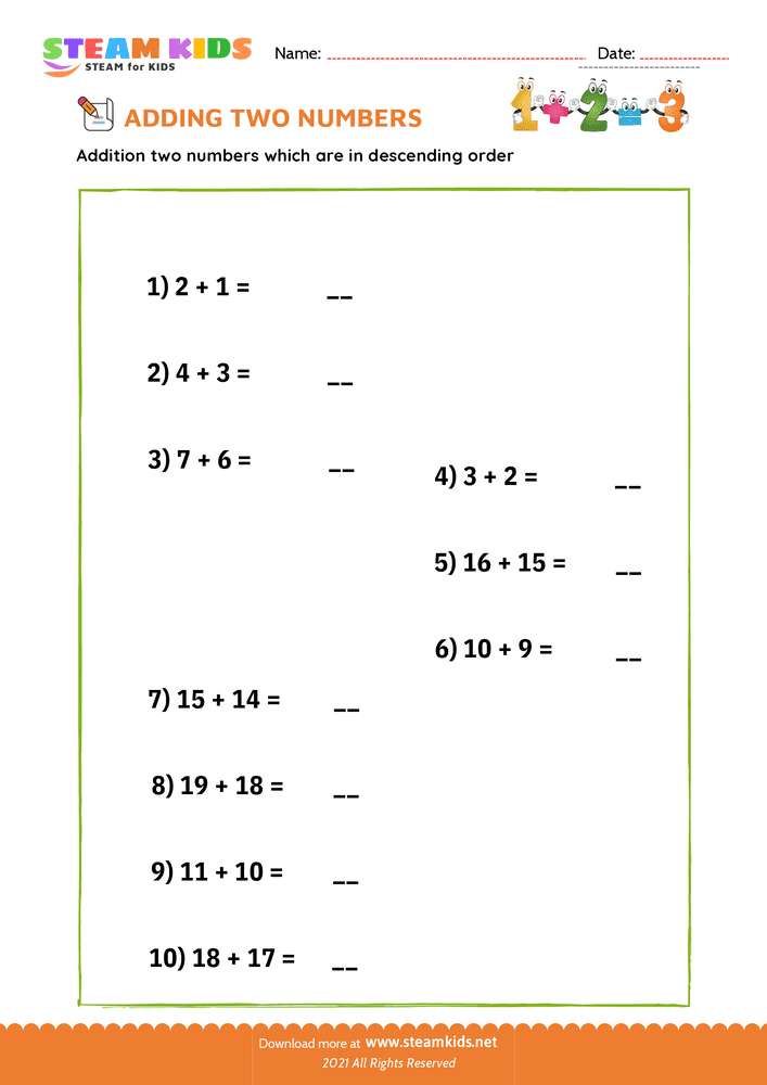 Free Math Worksheet - Adding doubles minus 1 - Worksheet 2