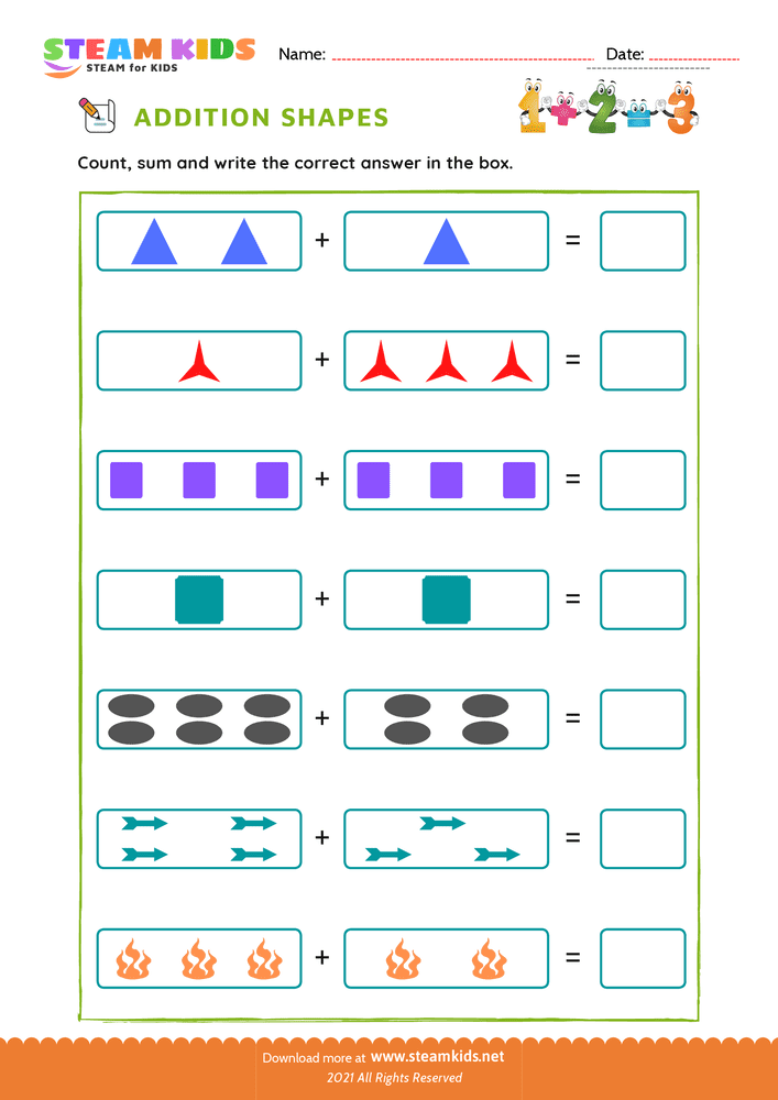 Free Math Worksheet - Addition with shapes - Worksheet 4