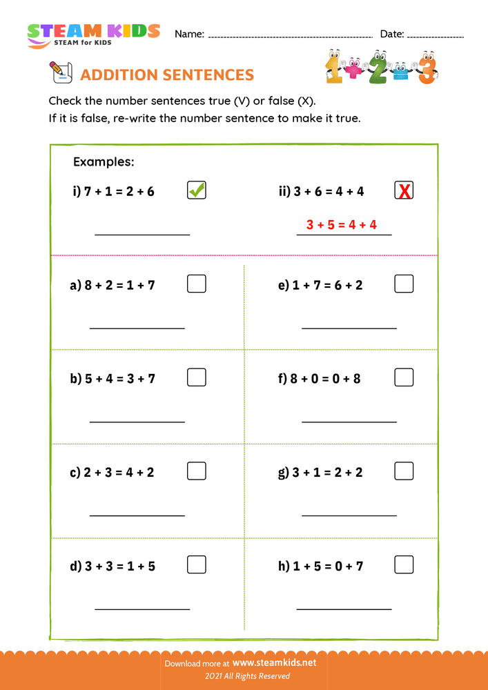 Free Math Worksheet - Check true or false - Worksheet 5