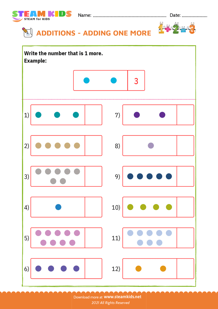 Free Math Worksheet - Adding one more - Worksheet 1