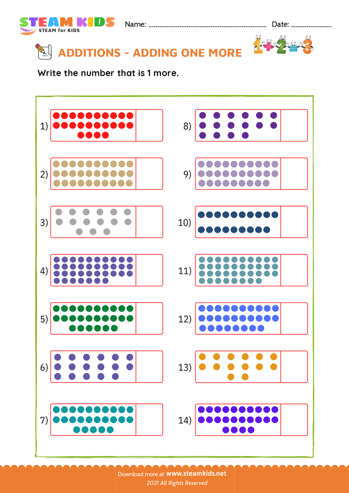 Free Math Worksheet - Adding one more - Worksheet 3