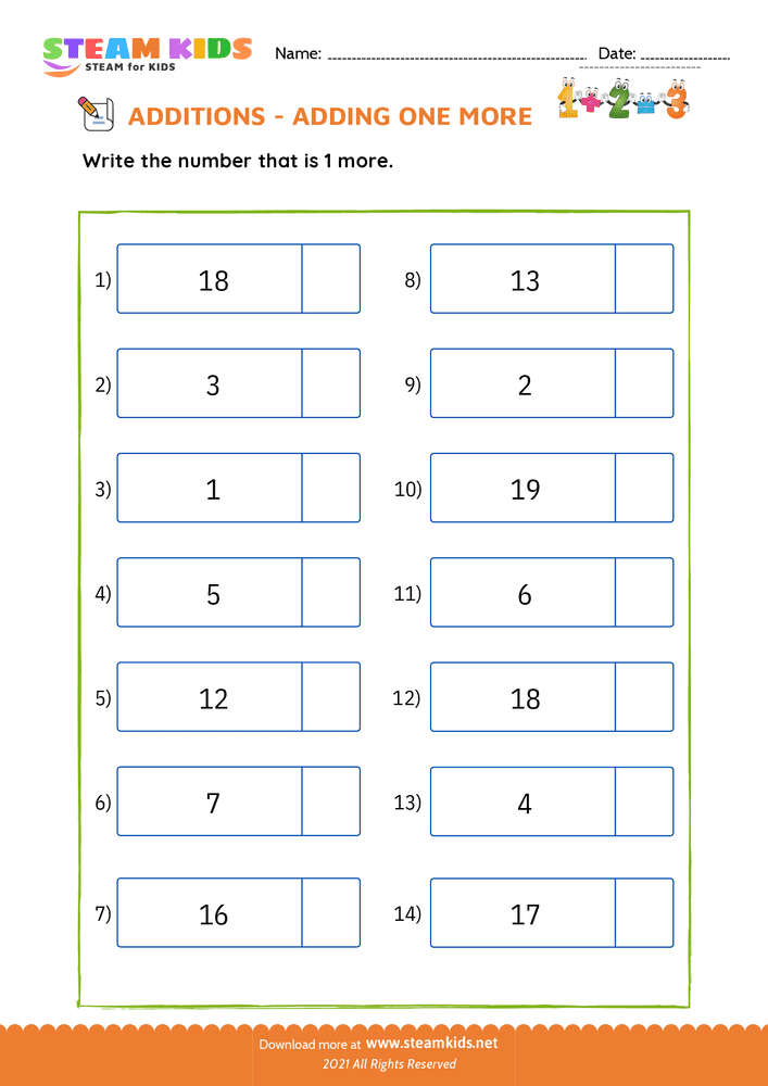 Free Math Worksheet - Adding one more - Worksheet 6