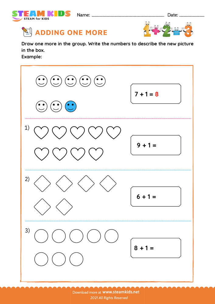 Free Math Worksheet - Adding one more - Worksheet 17