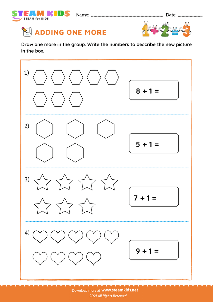 Free Math Worksheet - Adding one more - Worksheet 18