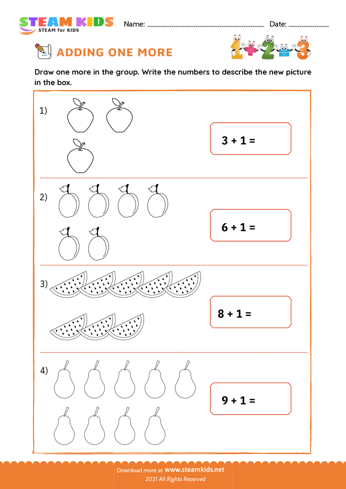 Free Math Worksheet - Adding one more - Worksheet 19