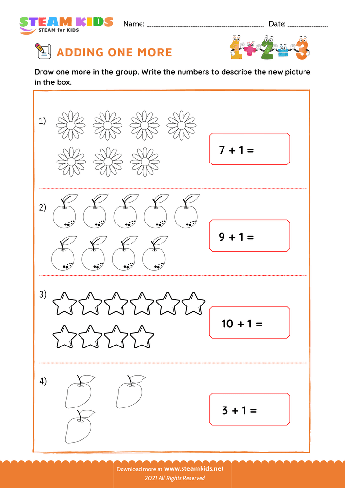 Free Math Worksheet - Adding one more - Worksheet 20