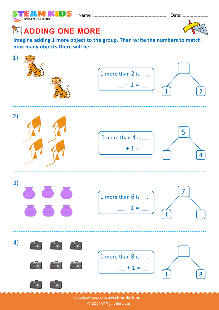 Free Math Worksheet - Adding one more - Worksheet 22