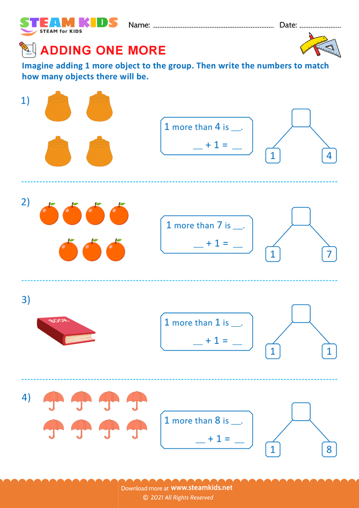 Free Math Worksheet - Adding one more - Worksheet 23