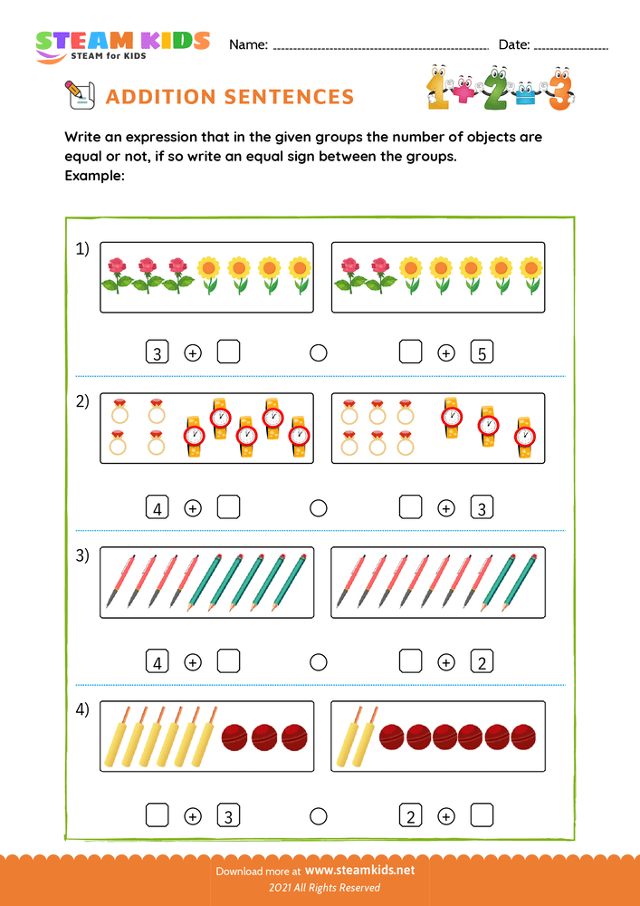 Free Math Worksheet - Write an expression - Worksheet 2