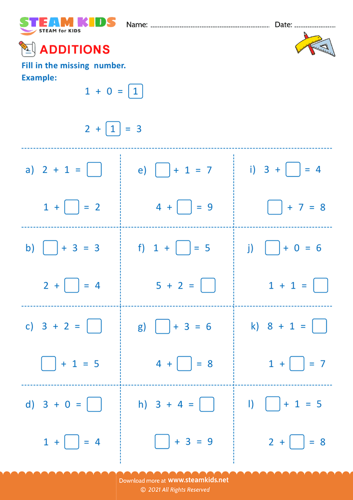 Free Math Worksheet - Fill the missing number - Worksheet 4