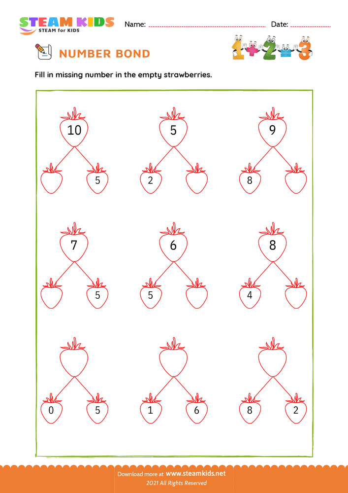 Free Math Worksheet - Fill the missing number - Worksheet 3