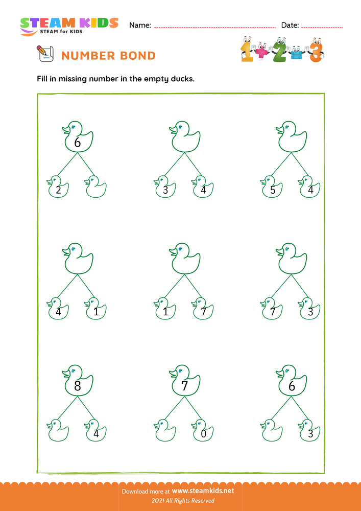 Free Math Worksheet - Fill the missing number - Worksheet 4