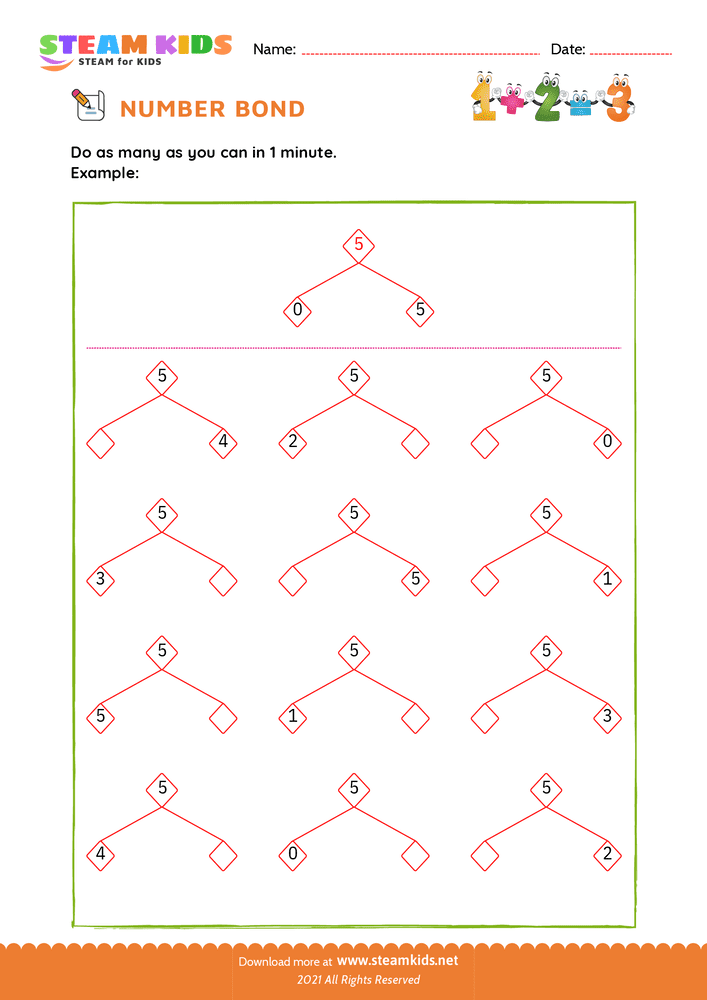 Free Math Worksheet - Fill the number bond - Worksheet 1