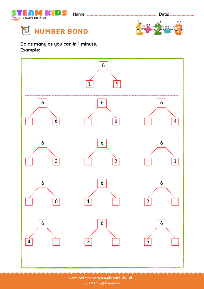 Free Math Worksheet - Fill the number bond - Worksheet 2